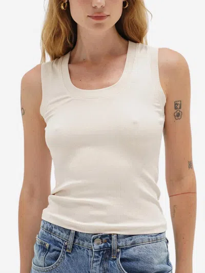 Lna Deep U Ribbed Tank Top In Bone In White