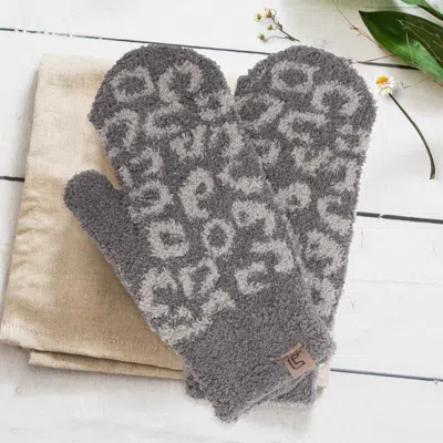 Fashnzfab Soft Fuzzy Leopard Mitten Gloves In Gray