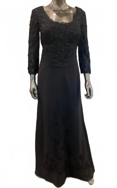 Vm Collection Women's Long Sleeve Jeweled Lace Gown In Black In Black