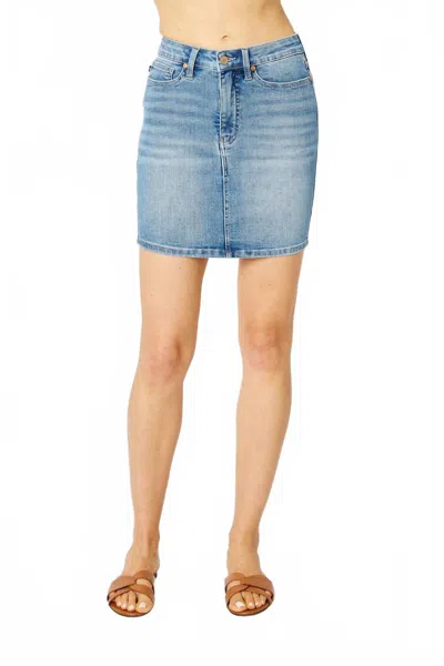 Judy Blue High Rise Tummy Control Denim Mini Skirt In Light Wash In Blue