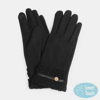 Fashnzfab Teddy Faux Fur Cuff Touch Smart Gloves In Black