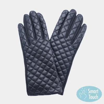Fashnzfab Faux Leather Quilted Smart Touch Gloves In Black