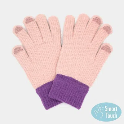 Fashnzfab Two Toned Knit Smart Touch Gloves In Pink