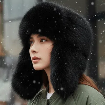 Fashnzfab Fluffy Faux Fur Winter Ear Flap Trapper Hat In Black