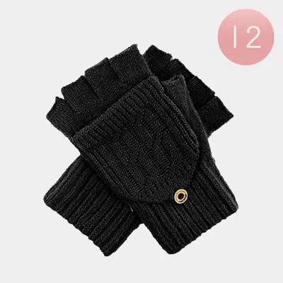 Fashnzfab 12pairs - Fingerless Mittens Flip Top Knit Winter Gloves In Black