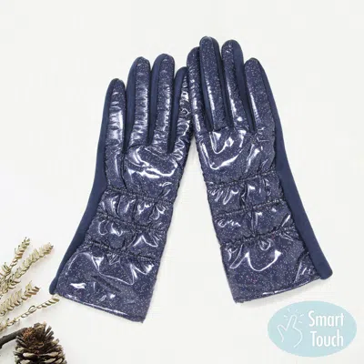 Fashnzfab Glittered Shiny Padded Puffer Smart Gloves In Blue
