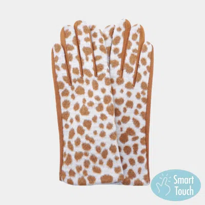 Fashnzfab Fuzzy Fux Fur Leopard Print Smart Touch Gloves In Sand