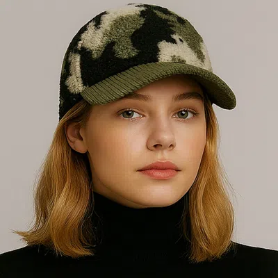 Fashnzfab Corduroy Brim Camouflage Print Teddy Bear Baseball Cap In Green