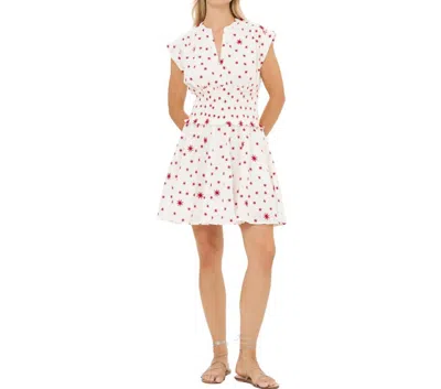 Oliphant Smocked Waist Roll Sleeve Mini Dress In Ellsworth Red In White