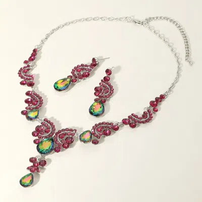 Fashnzfab Teardrop Stone Accented Evening Necklace - Ab, Green In Multi