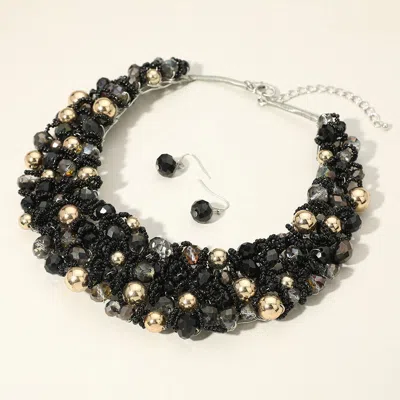 Fashnzfab Faceted Beaded Collar Statement Necklace - Black, Clear In Black