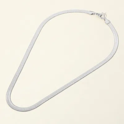 Fashnzfab Secret Box_stainless Steel Herringbone Chain Necklace - Rhodium In Metallic