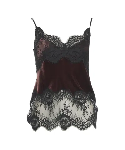 Herskind Velvet Tank Top With Floral Lace Appliqués In Black