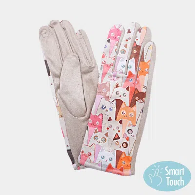 Fashnzfab Playful Cat Face Pattern Printed Smart Touch Gloves In Multi