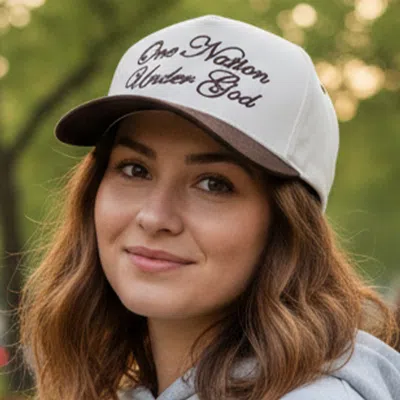 Fashnzfab One Nation Under God Message Embroidered Five Panel Canvas Snapback Baseball Cap In Brown