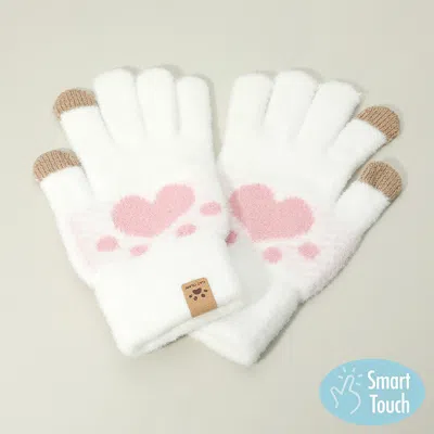 Fashnzfab Cat Paw Pointed Smart Touch Gloves In White