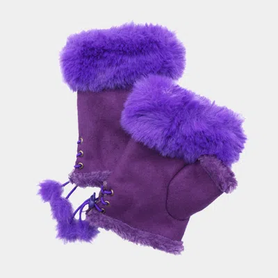Fashnzfab Faux Fur Trim Fingerless Gloves In Purple