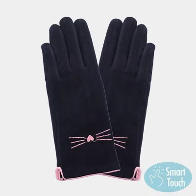 Fashnzfab Cat Pointed Faux Suede Smart Touch Gloves In Black