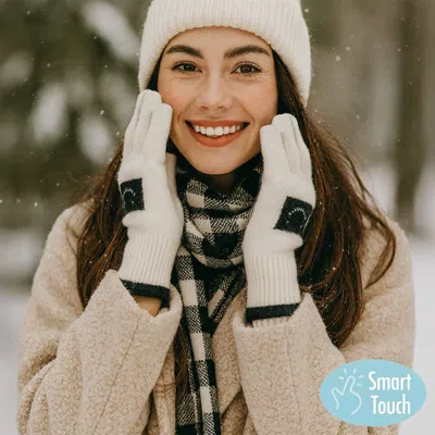 Fashnzfab Square Smile Face Patch Contrast Trim Smart Touch Gloves In White