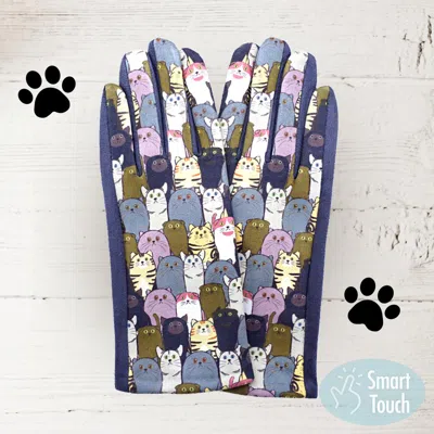 Fashnzfab Cat Pattern Printed Smart Touch Gloves In Multi