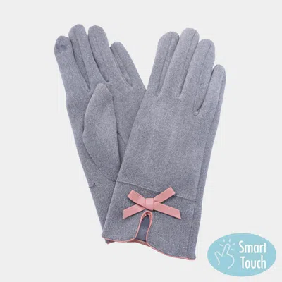 Fashnzfab Bow Pointed Faux Suede Smart Touch Gloves In Gray