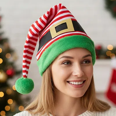 Fashnzfab Holiday Striped Elf Pom Hat In Multi