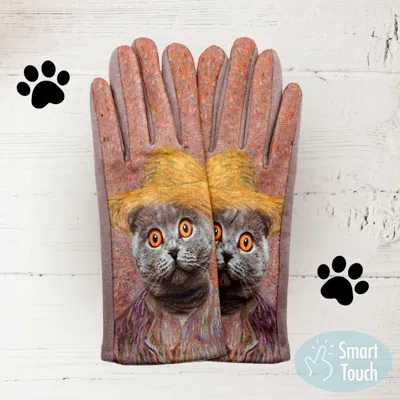 Fashnzfab Cat Printed Smart Gloves In Pink