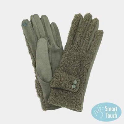 Fashnzfab Boucle Textured Smart Touch Gloves In Green
