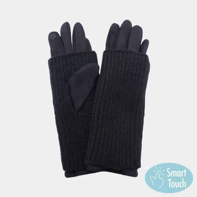 Fashnzfab Ribbed Knit Smart Touch Gloves In Black