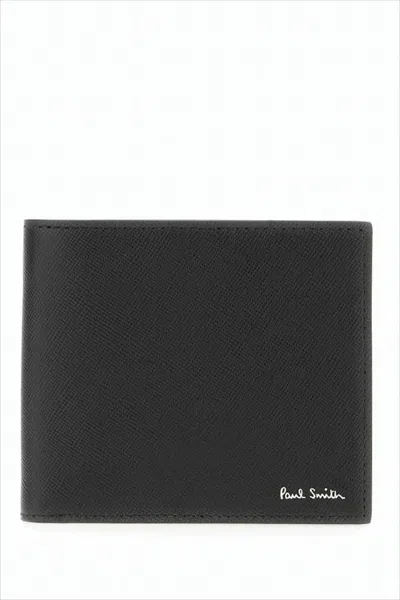Paul Smith Textured Lambskin Bifold Wallet With Signature Detail In Brown