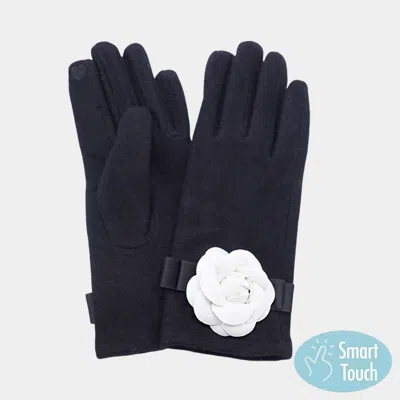 Fashnzfab Faux Leather Flower Accent Elegant Smart Touch Gloves In Black