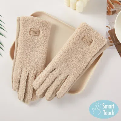 Fashnzfab Cozy Teddy Faux Fur Smart Touch Gloves In Gray