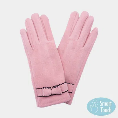 Fashnzfab Bow Pointed Faux Suede Smart Touch Gloves In Pink