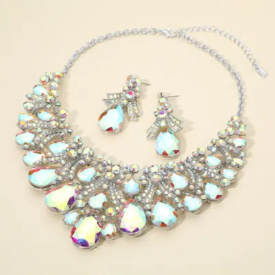Fashnzfab Teardrop Stone Cluster Embellished Bib Statement Evening Necklace - Ab, Silver In Multi