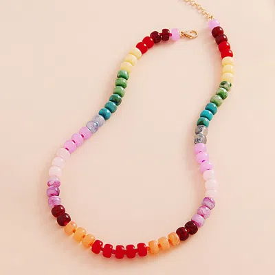 Fashnzfab Ombre Flat Round Shaped Beaded Necklace - Multi In Multi