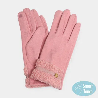 Fashnzfab Teddy Faux Fur Cuff Touch Smart Gloves In Pink