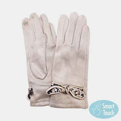 Fashnzfab Leopard Pattern Bow Accent Smart Touch Gloves In Sand
