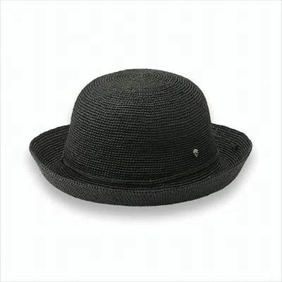 Helen Kaminski Black Raffia Hat With Rounded Crown And Upturned Brim In Gray