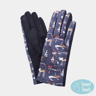 Fashnzfab Illustrated Cat Pattern Printed Smart Touch Gloves In Blue