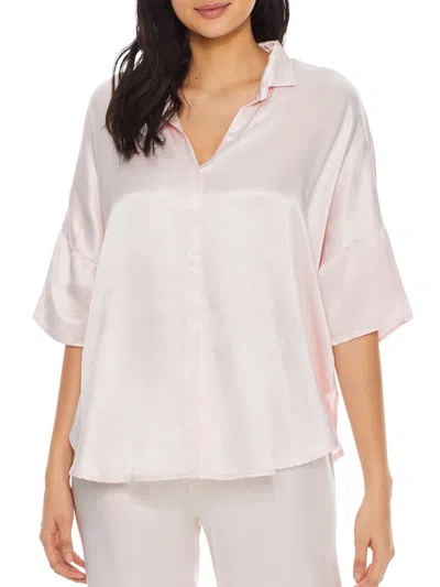 Pj Harlow Fran Satin Notch Collar Pajama Top In Neutral