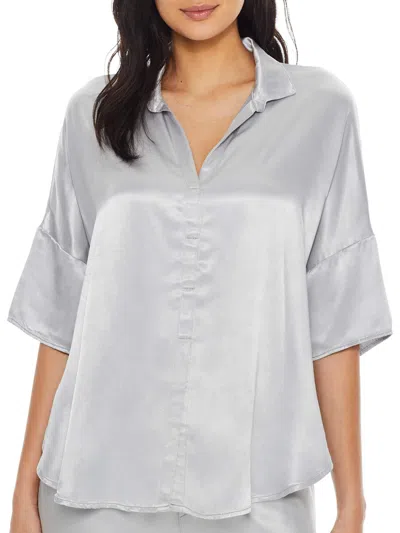 Pj Harlow Women's Fran Satin Notch Collar Pajama Top In Silver