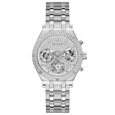 Guess Women's Silver Tone Multi-function Silver Dial Watch In Brown