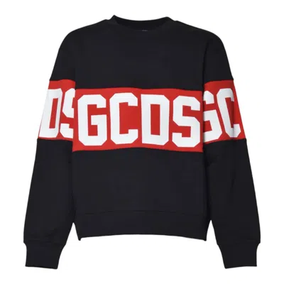 Gcds Black Sweater With Bold Red Band And Block Letters In Black