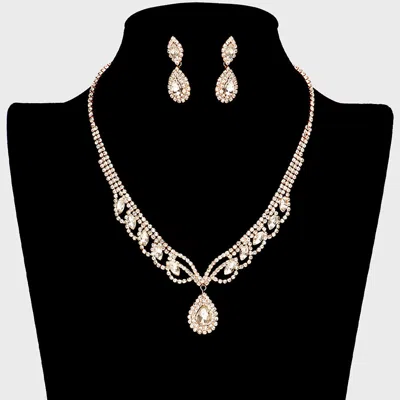 Fashnzfab Teardrop Stone Pointed Rhinestone Paved Necklace - Gold In Gold