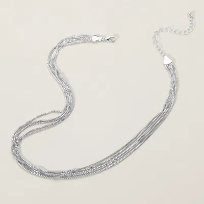 Fashnzfab Secret Box_multi Layered Brass Chain Necklace - Rhodium In Metallic