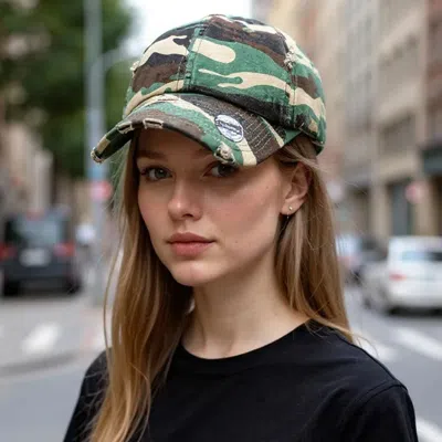 Fashnzfab Camouflage Printed Vintage Baseball Cap In Green