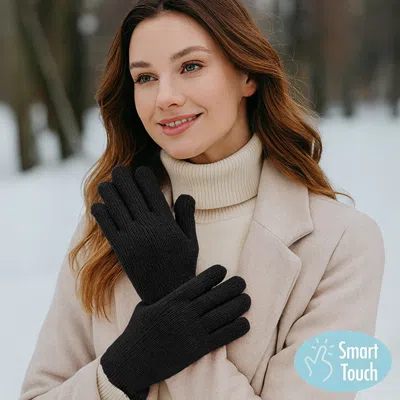 Fashnzfab Ribbed Knit Smart Touch Gloves In Black