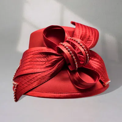 Fashnzfab Rhinestone Bow Accent Elegant Dressy Hat In Red
