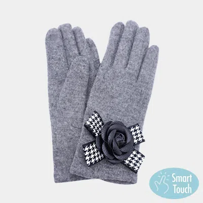 Fashnzfab Flower Bow Accent Elegant Smart Touch Gloves In Gray
