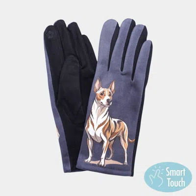 Fashnzfab Illustrated Dog Printed Smart Touch Gloves In Blue
